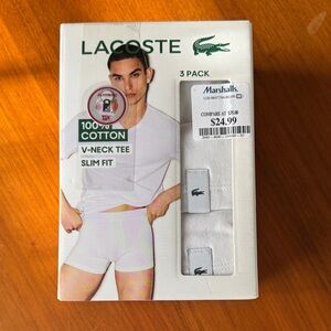 Lacoste Men's White V-Neck Tee 3 Pack new in box size S